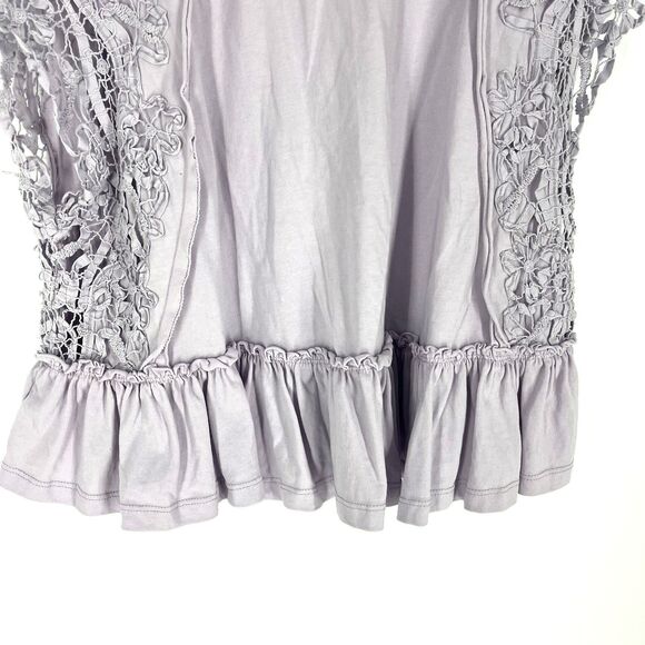 Anthropologie Crop Top Size Medium Lilac Boxy Lace Embroidered Babydoll Peplum - Picture 7 of 9